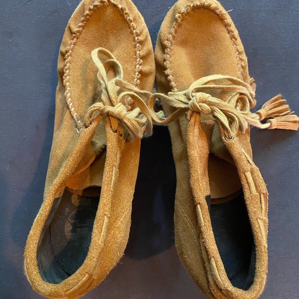 SOLD💔FLOGG mustard suede Demi wooden platform shoe 8.5 - Picture 8 of 11